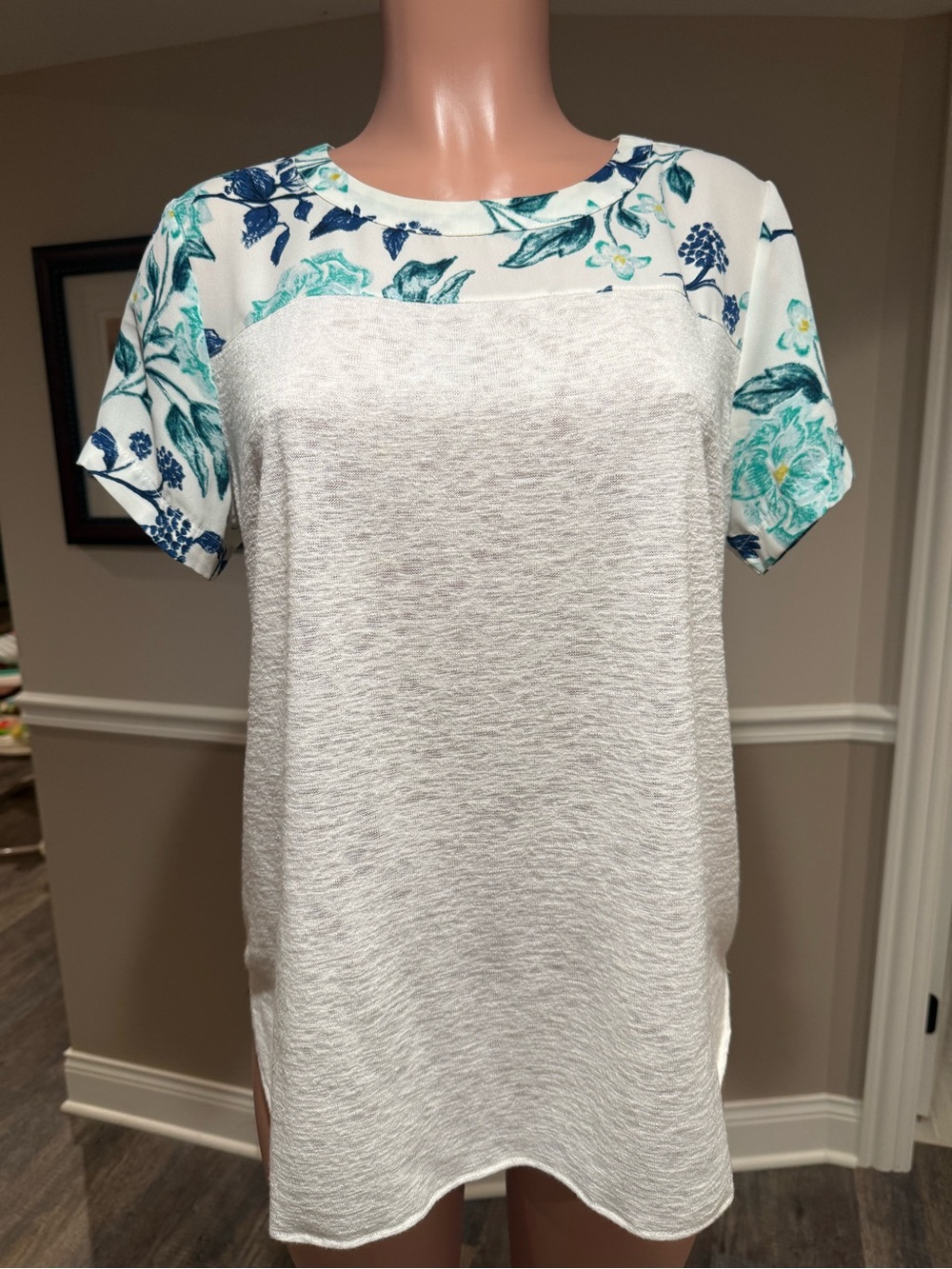 Van Heusen White Tee with Teal and Navy Floral Yoke